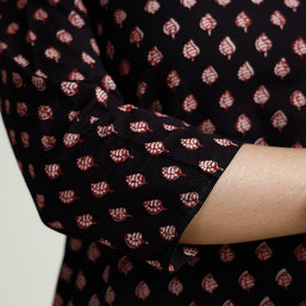 Black Block Print Cotton Straight Bagh Kurta for Women