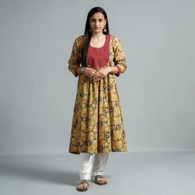  Kalamkari Printed Cotton Flared Kurta For Women