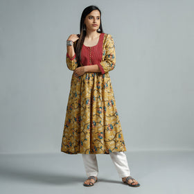  Kalamkari Printed Cotton Flared Kurta For Women