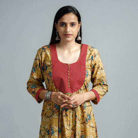  Kalamkari Printed Cotton Flared Kurta For Women