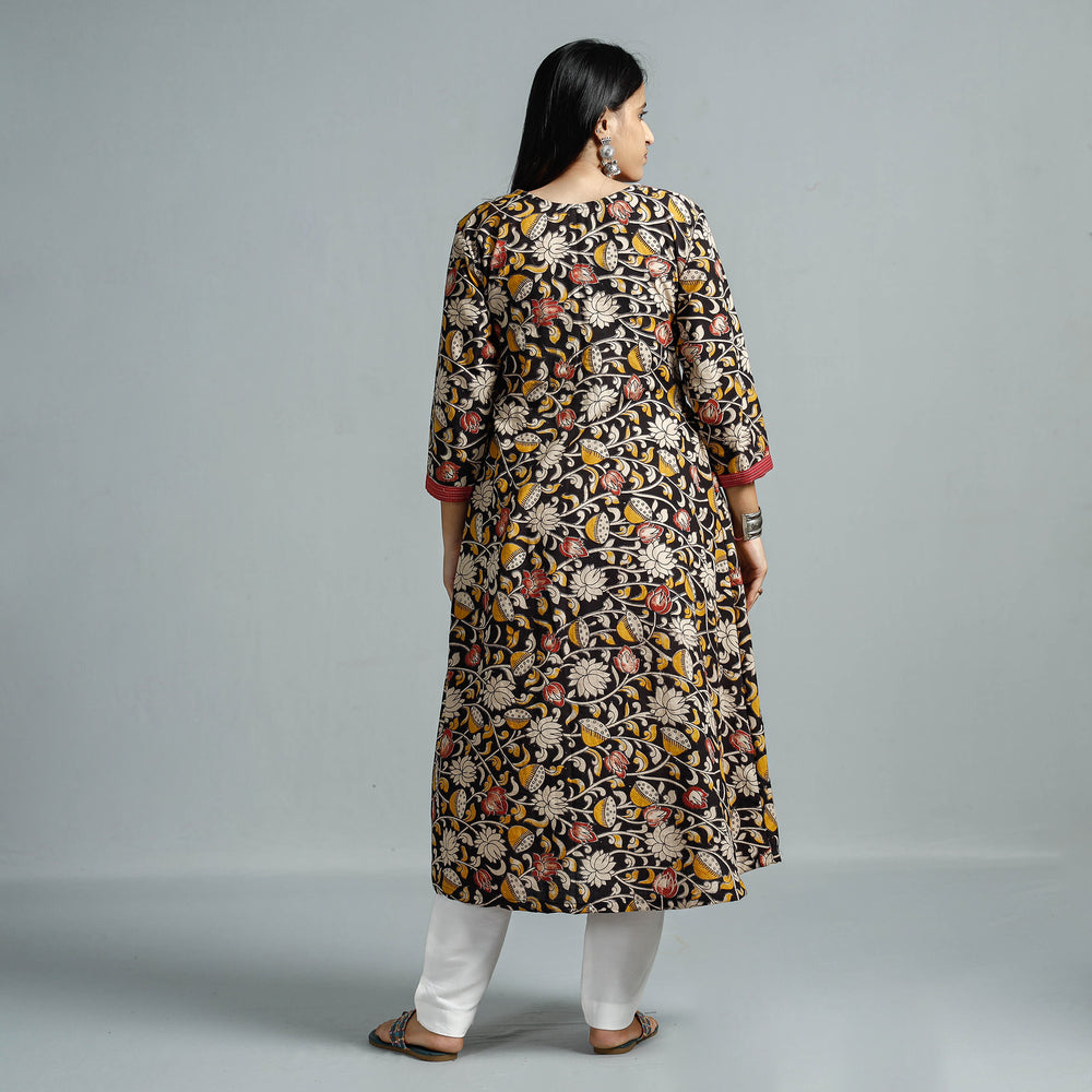 Black - Kalamkari Printed Cotton Flared Kurta