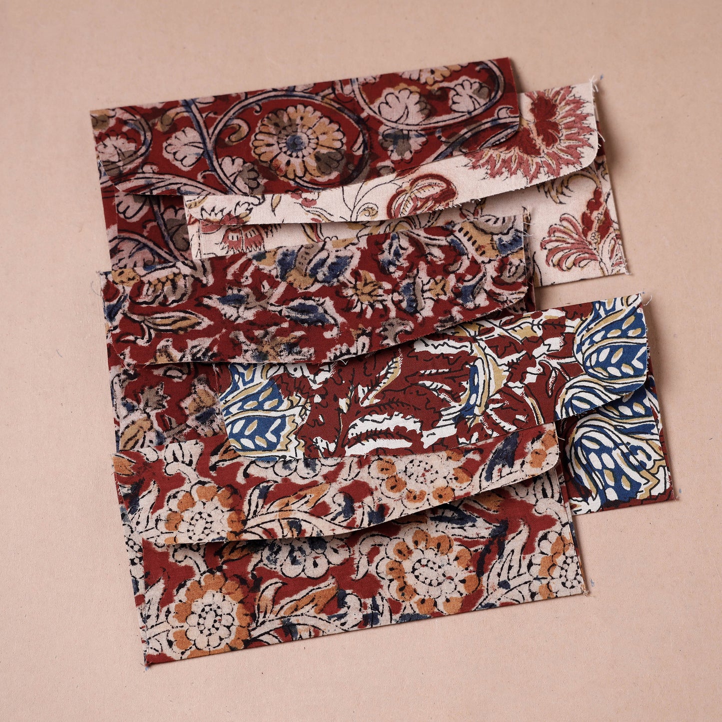 Handmade Kalamkari Block Printed Fabric Envelope (Assorted - Set of 5)