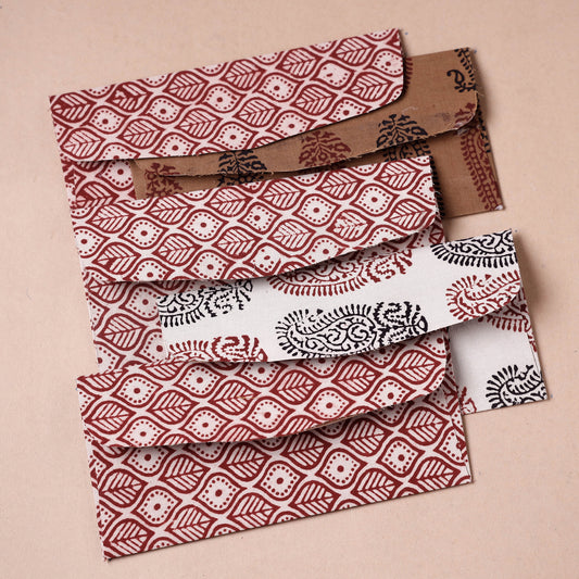 Handmade Bagh Block Printed Fabric Envelope (Assorted - Set of 5)