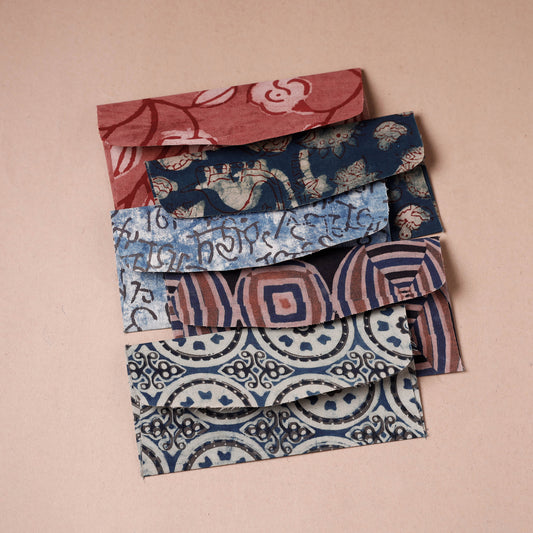 Handmade Bindaas Block Printed Fabric Envelope (Assorted - Set of 5)