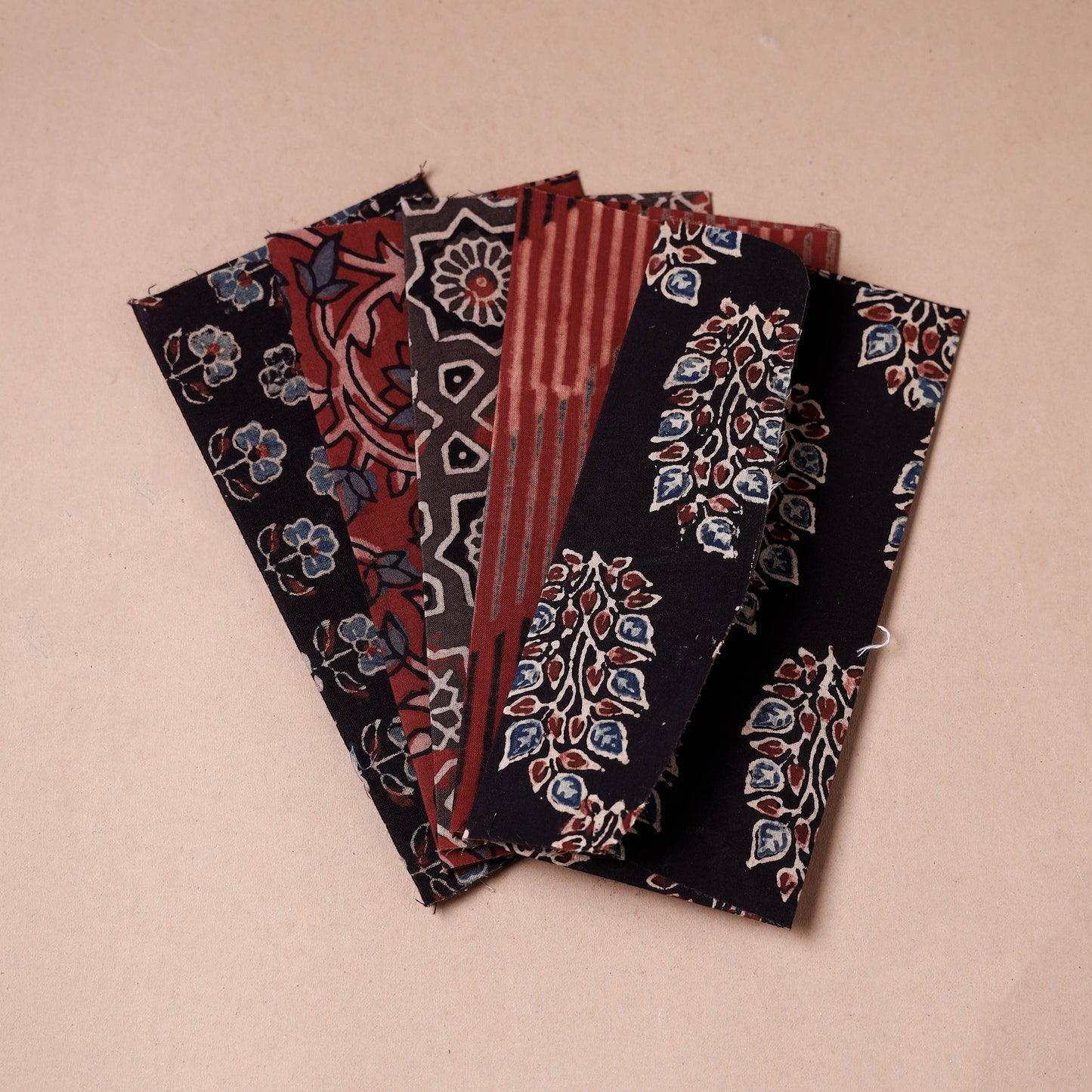 Handmade Ajrakh Block Printed Fabric Envelope (Assorted - Set of 5)