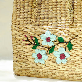 Beige Handcrafted Natural Water Reed Embroidered Shopping