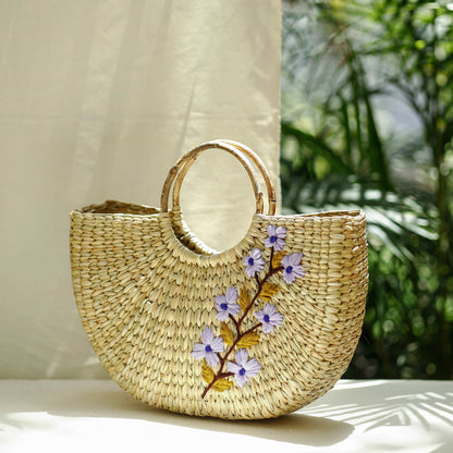 Handcrafted Natural Water Reed Embroidered Hand Bag