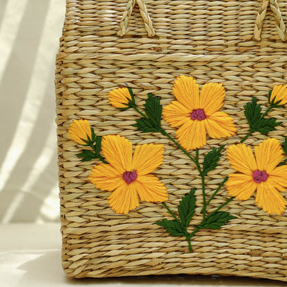 Handcrafted Natural Water Reed Embroidered Shopping Bag