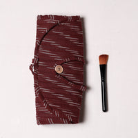 Maroon - Ikat Fabric Multipurpose Segmented Make-up Brush Wrap Pouch/Case