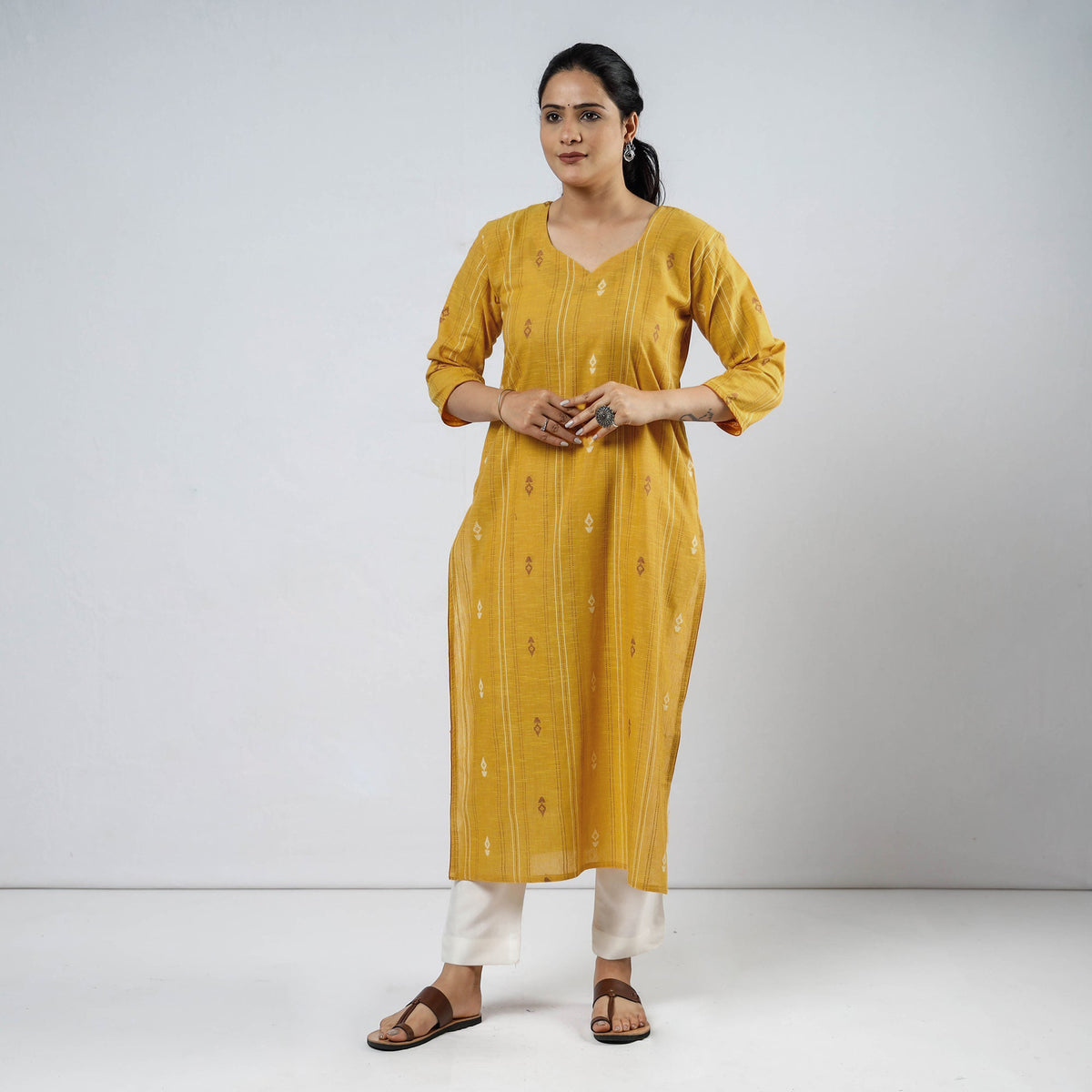 Yellow - Jacquard Cotton Straight Kurta 06