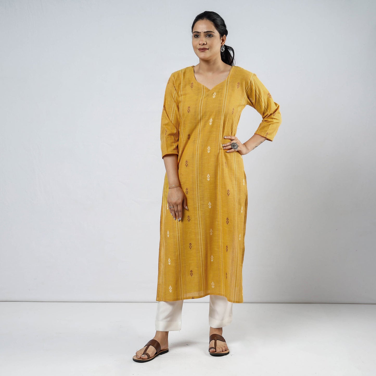 Yellow - Jacquard Cotton Straight Kurta 06