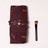 Brown - Ikat Fabric Multipurpose Segmented Make-up Brush Wrap Pouch/Case