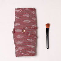 Maroon - Ikat Fabric Multipurpose Segmented Make-up Brush Wrap Pouch/Case