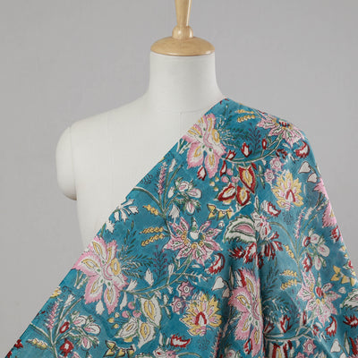 Green - Sanganeri Block Printed Cotton Fabric