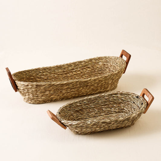 Kadam Haat Handmade Sabai Grass Bread Basket (Beige - Set of 2)