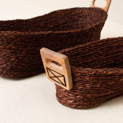 Handmade Sabai Grass Bread Basket (Brown - Set of 2)