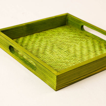 Kadam Haat Handmade Bamboo Square Tray - Small (Olive)