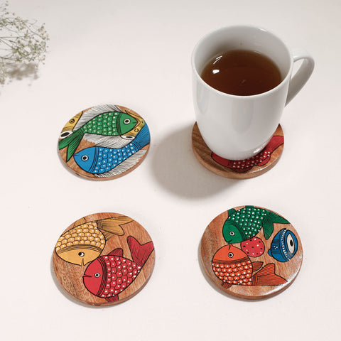 Multicolor - Bengal Patua Handpainted Akashmoni Wooden Coasters (Set of 4) 56