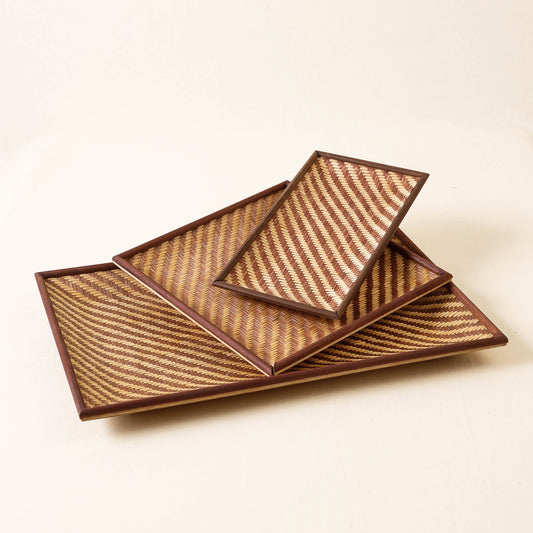 Kadam Haat Handmade Bamboo Cereal Tray (Brown - Set of 3)
