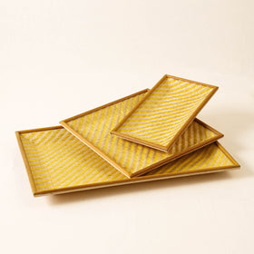 Kadam Haat Handmade Bamboo Cereal Yellow Tray (Set of 3)