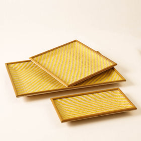 Kadam Haat Handmade Bamboo Cereal Yellow Tray (Set of 3)