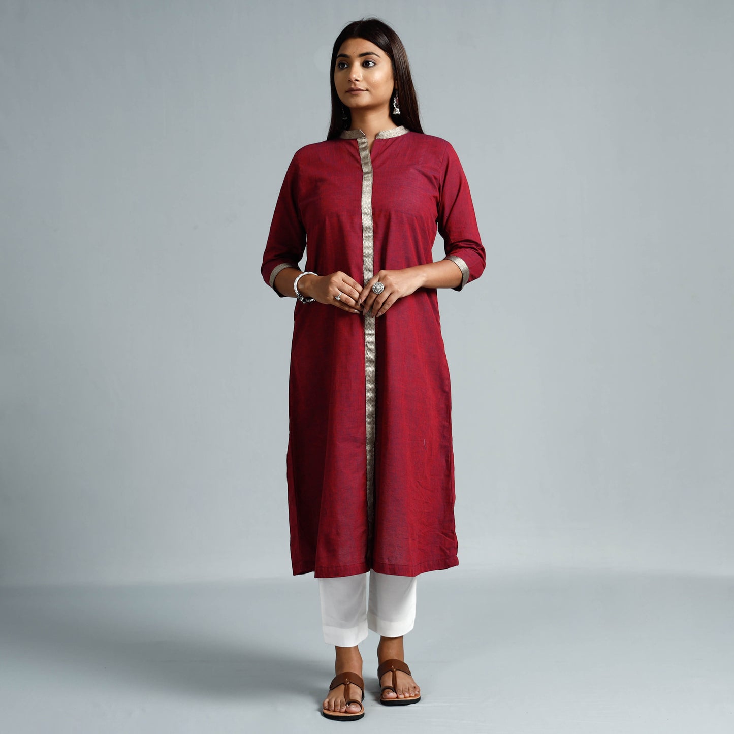 Red & Blue Dharwad Cotton Long Kurta