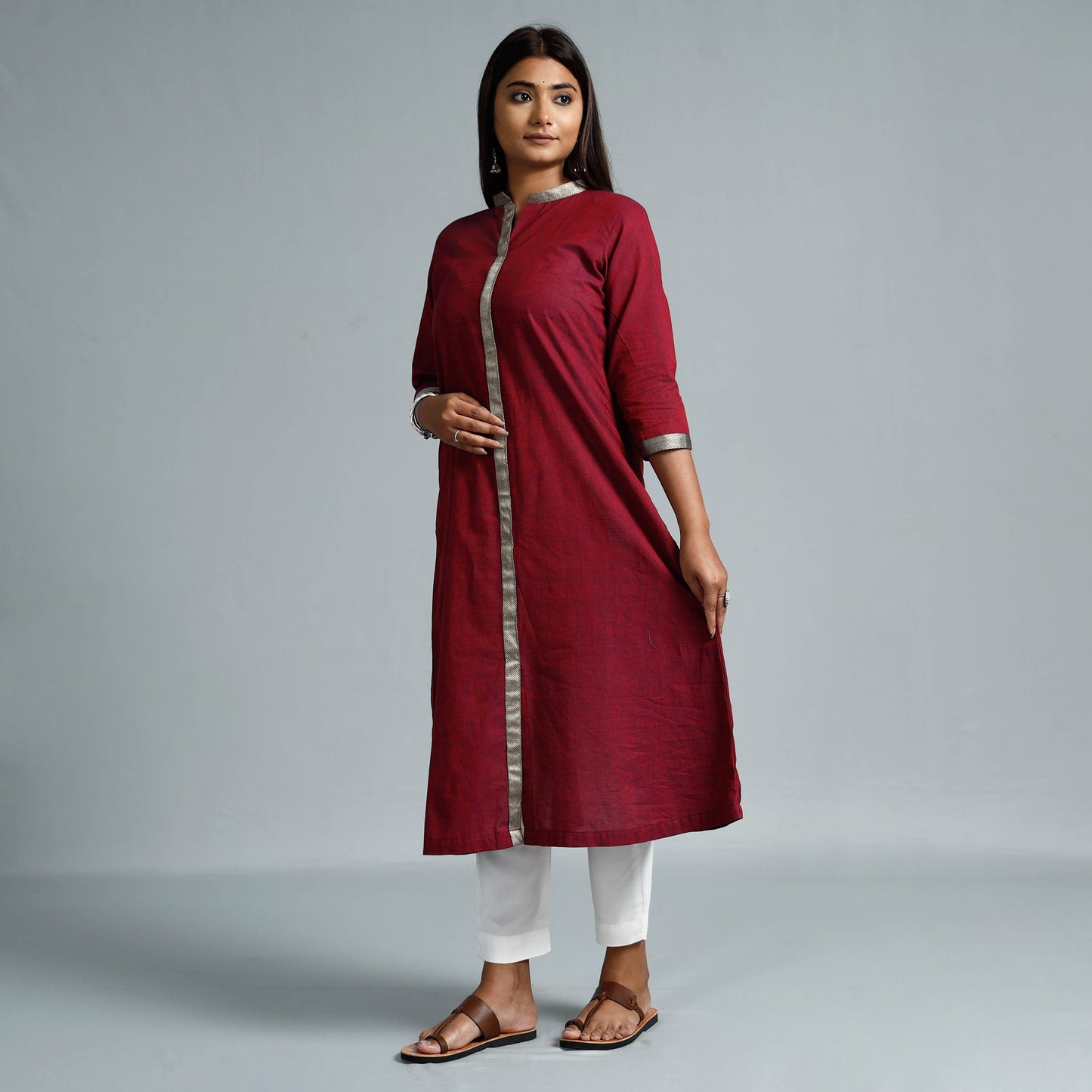 Red & Blue Dharwad Cotton Long Kurta