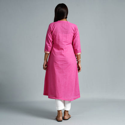 Ultra Pink Dharwad Cotton Long Kurta