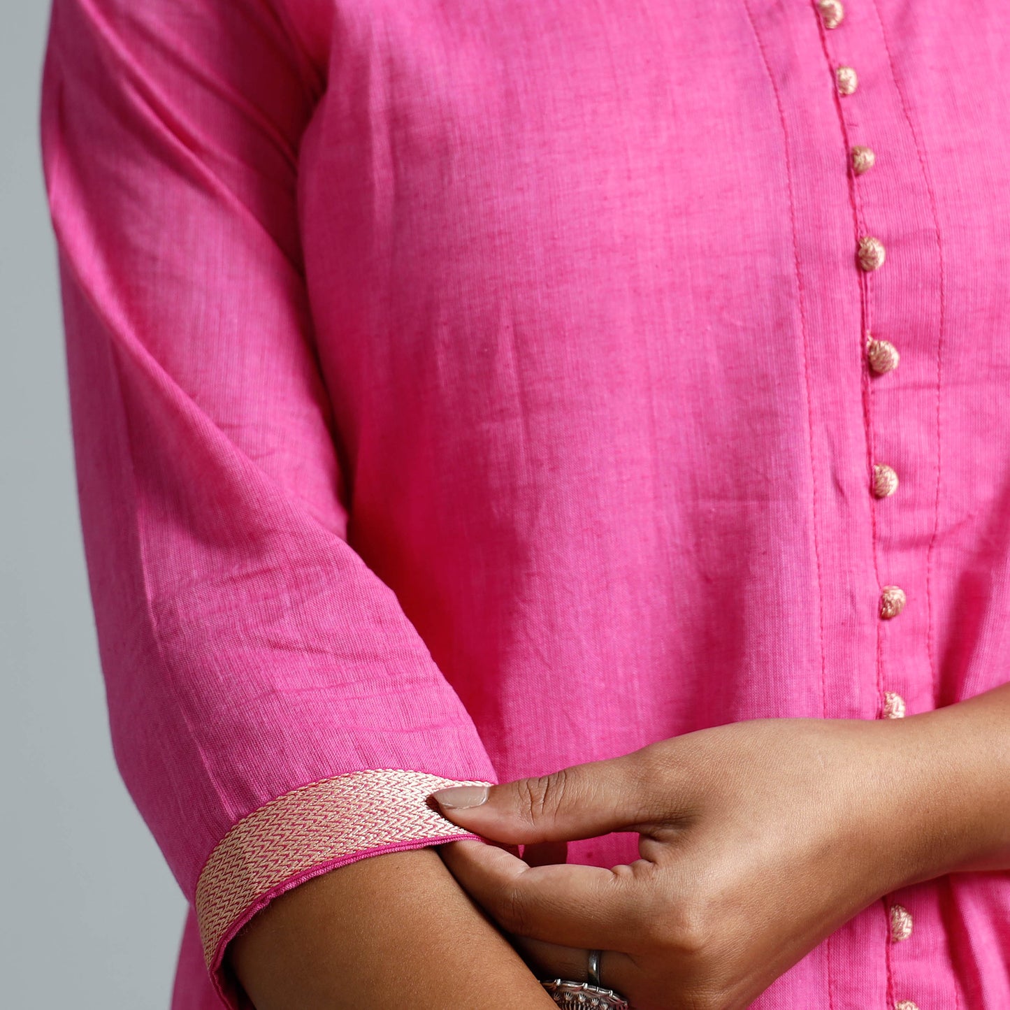 Ultra Pink Dharwad Cotton Long Kurta