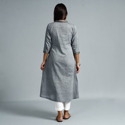 Grey - Dharwad Cotton  A-Line Long Kurta