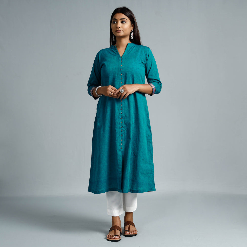 Pine Green Dharwad Cotton Long Kurta