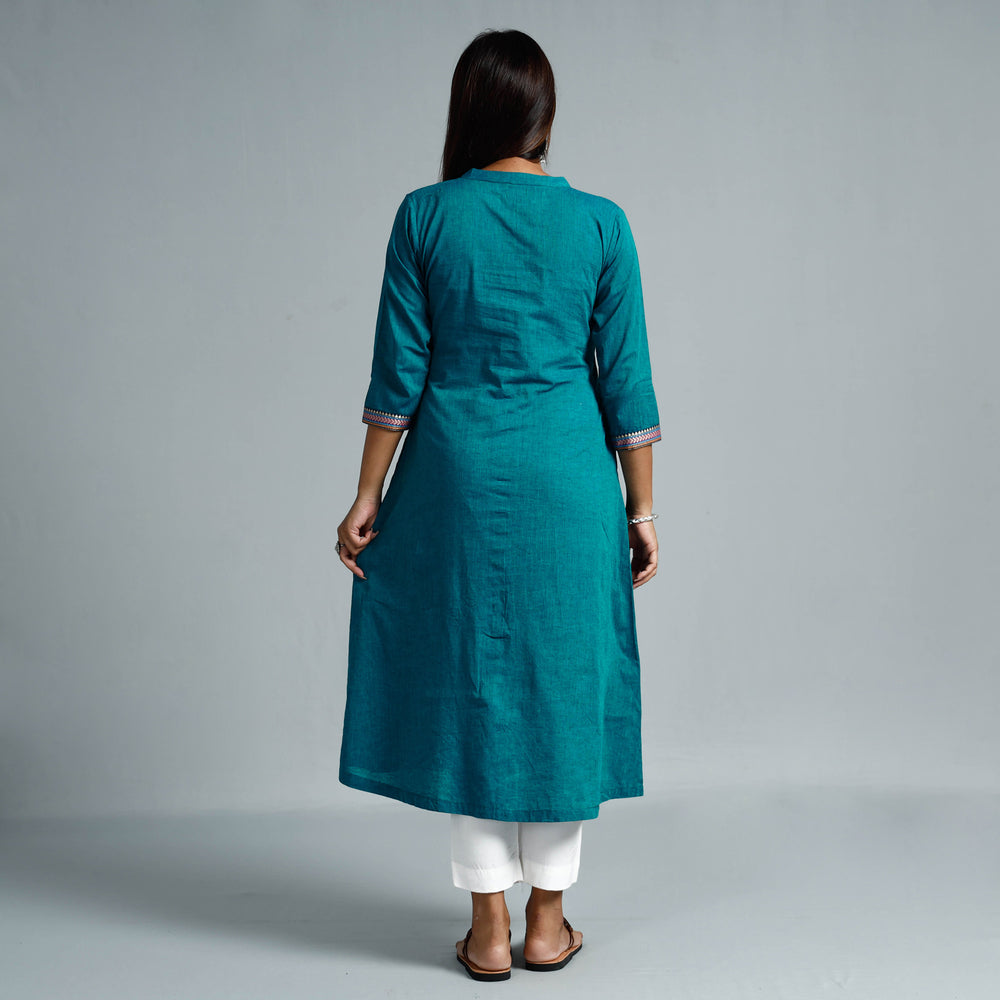 Pine Green Dharwad Cotton Long Kurta