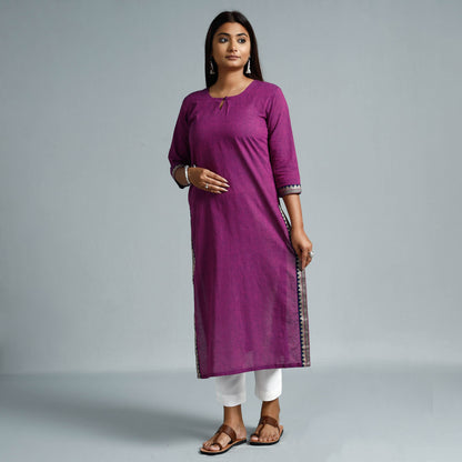 Purple & Navy Blue Dharwad Cotton Long Kurta