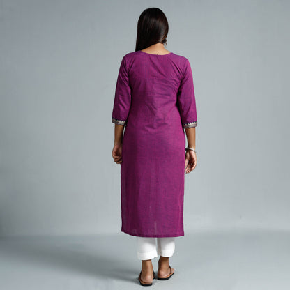 Purple & Navy Blue Dharwad Cotton Long Kurta