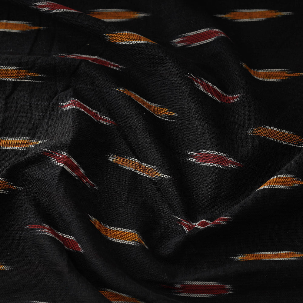 Ebony Black With Orange & Red Butta Pochampally Ikat Weave Cotton Fabric 04