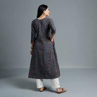 Blue - Cotton Long kurta in Ajrakh Block Prints of Kutch