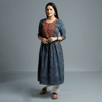 Blue - Cotton Long Kurta in Ajrakh Block Prints of Kutch