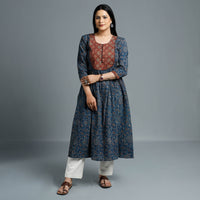 Blue - Cotton Long Kurta in Ajrakh Block Prints of Kutch