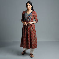 Maroon - Cotton Long Kurta in Ajrakh Block Prints of Kutch