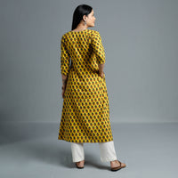 Yellow - Cotton Long Kurta in Ajrakh Block Prints of Kutch