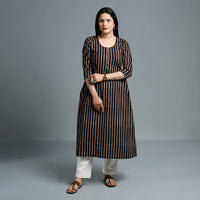 Black - Cotton Long Kurta in Ajrakh Block Prints of Kutch