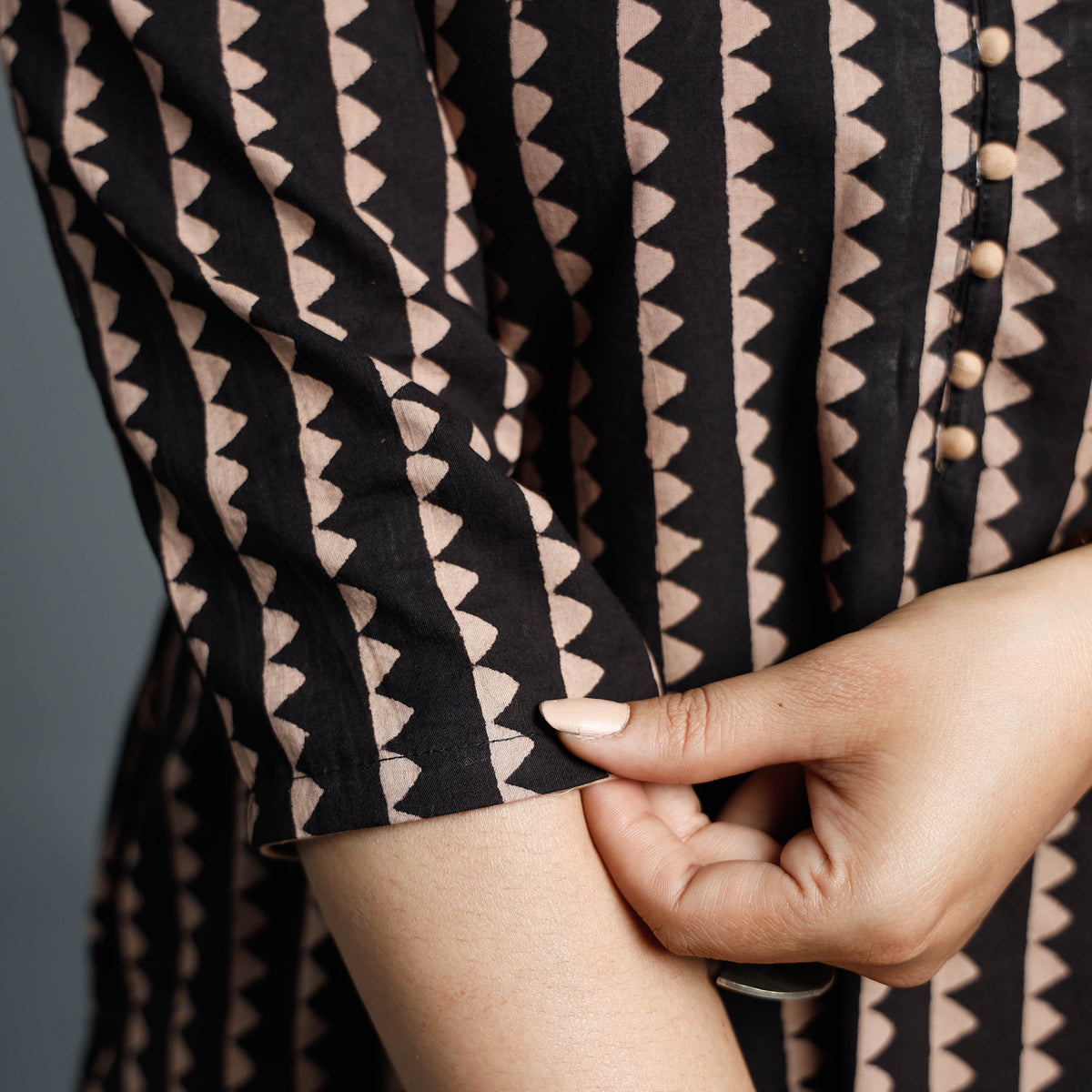 Black - Cotton Long Kurta in Ajrakh Block Prints of Kutch