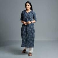 Blue - Cotton Long Kurta in Ajrakh Block Prints of Kutch