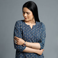 Blue - Cotton Long Kurta in Ajrakh Block Prints of Kutch