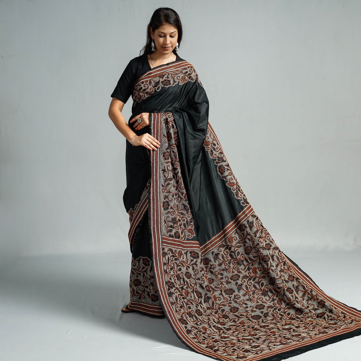 Kantha embroidery Saree