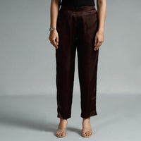 Dark Brown - Plain Modal Silk Elasticated Pant