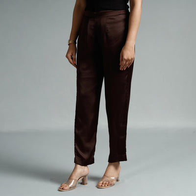 Dark Brown - Plain Modal Silk Elasticated Pant