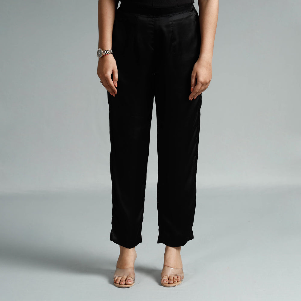 Black Plain Modal Silk Elasticated Pant