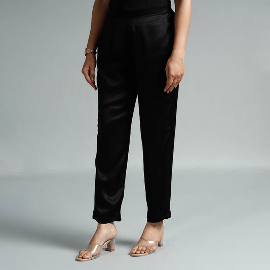 Black Plain Modal Silk Elasticated Pant