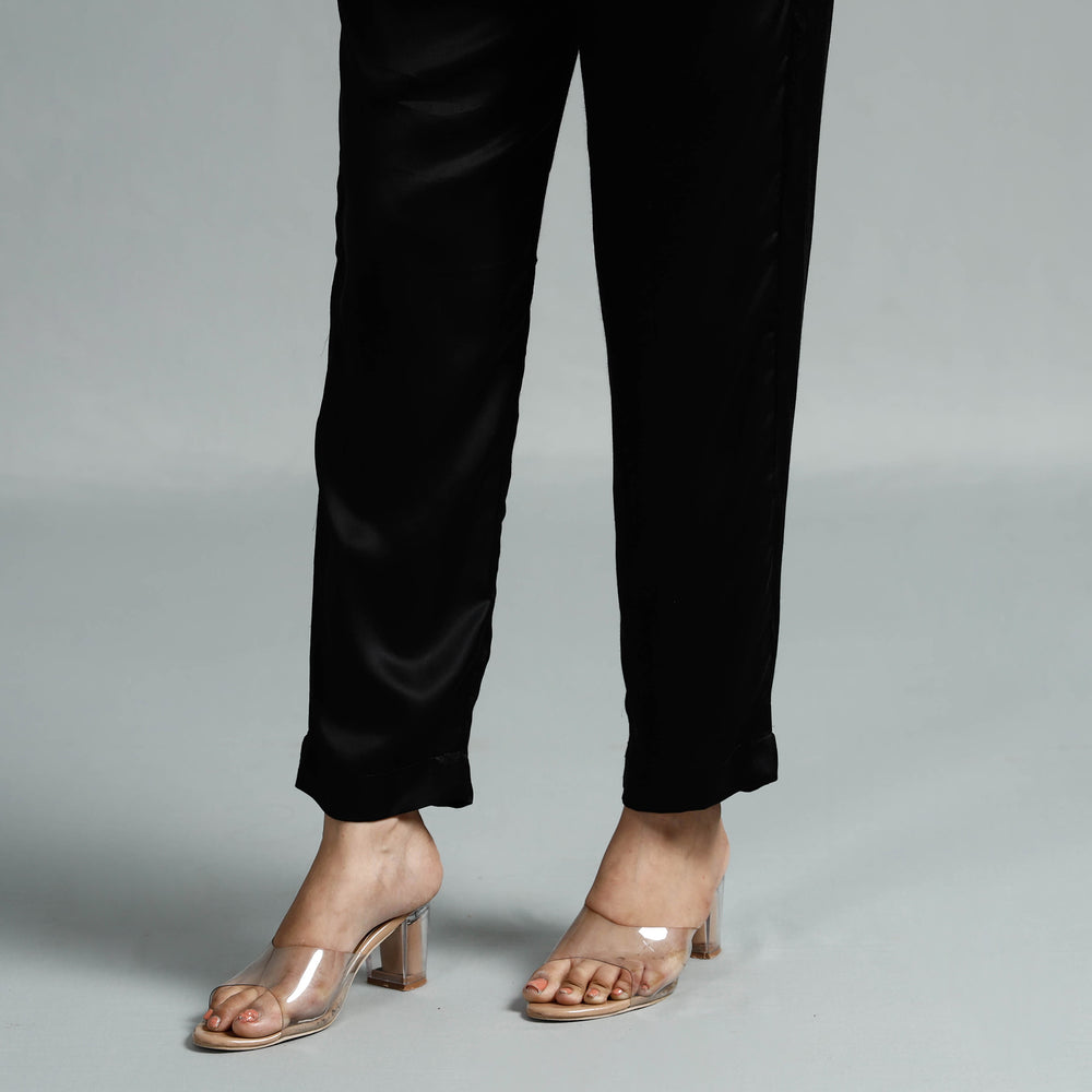 Black Plain Modal Silk Elasticated Pant